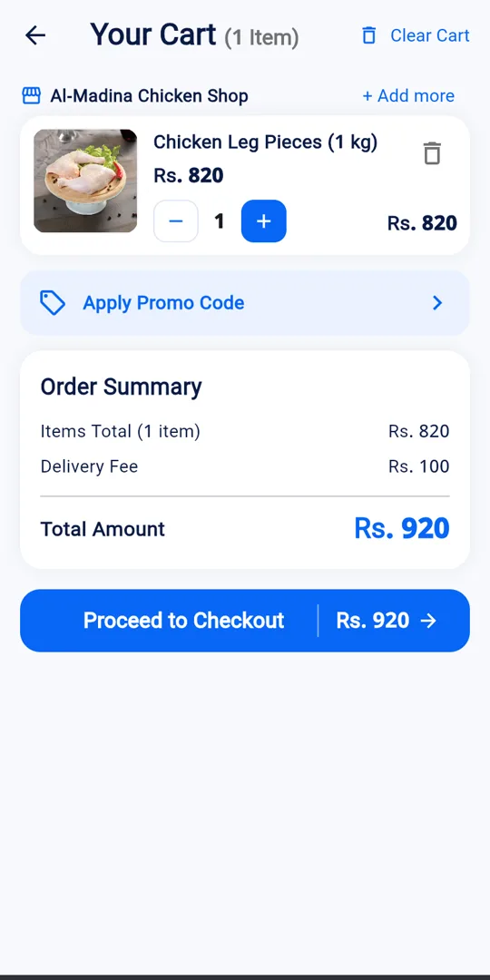 Society Kart cart with items total, delivery fee and total amount