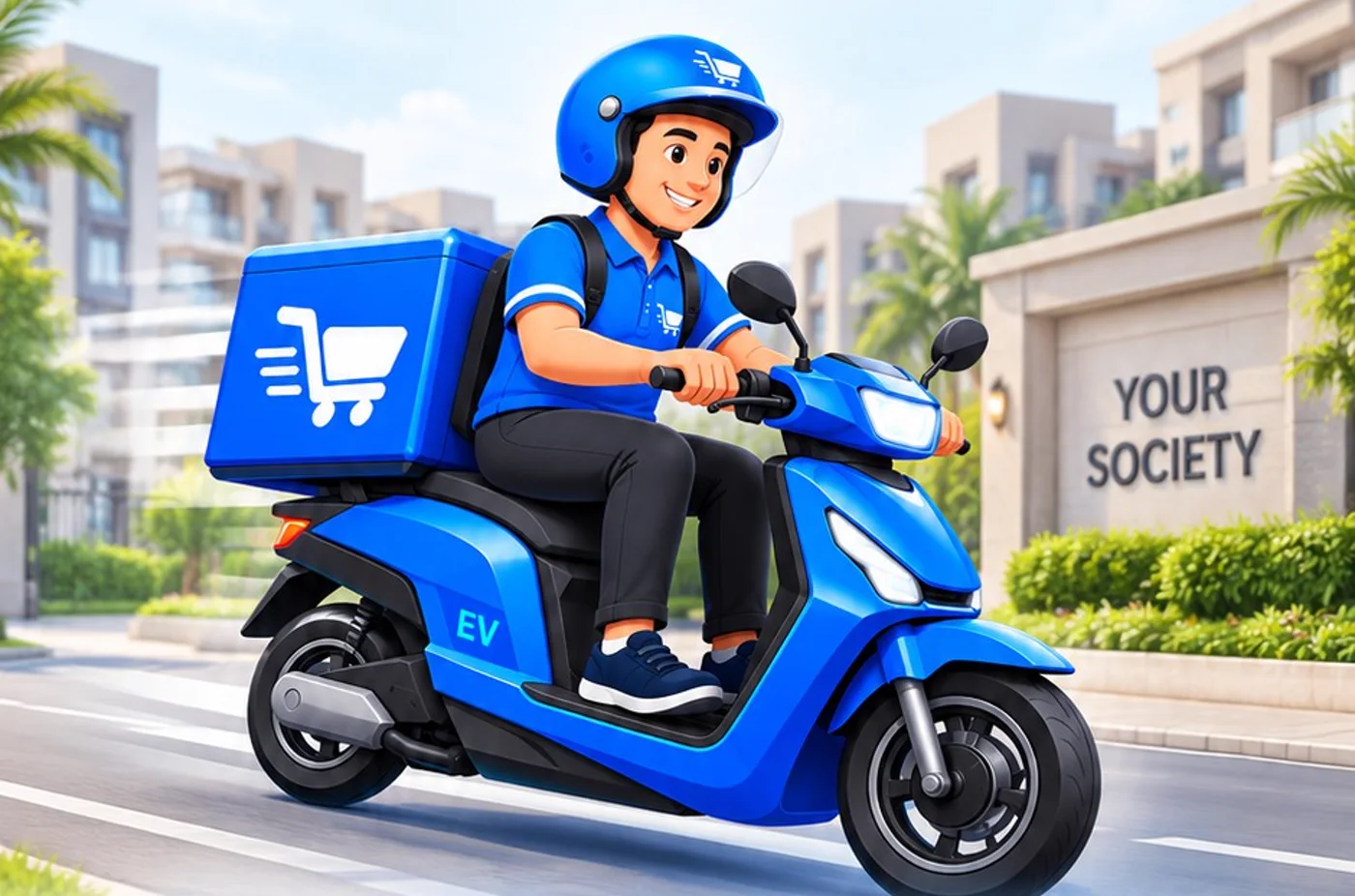 Society Kart rider with a branded delivery box